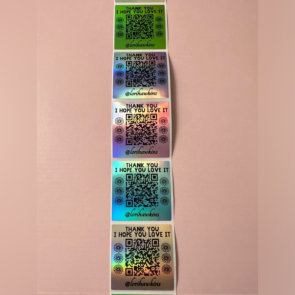 50 ct. Custom 2”x2” Holographic Multi-Color Rainbow Square Sticker Labels - Picture 3 of 5